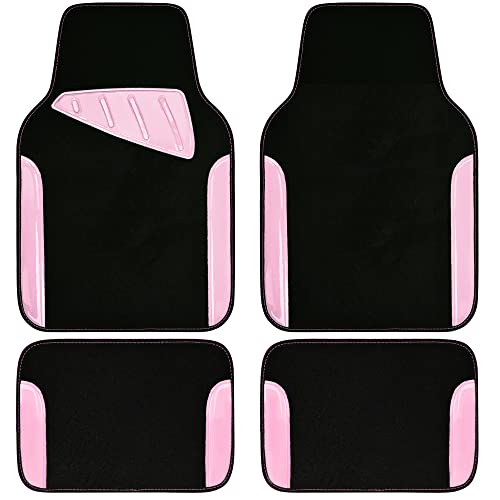 CAR PASS Jelly Waterproof Universal Fit Car Floor Mats Girly Car Carpet Mats with Anti-Slip Nibbs Backing & Driver Heel Pad Fit for SUV Vans sedans Cute car mats of 4pcs for Women (Pink)