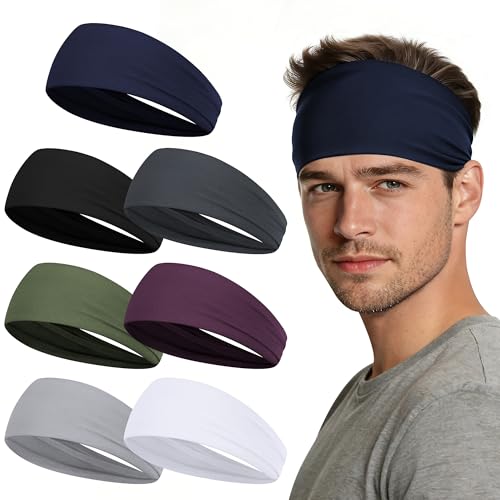 Sport Headbands for Men - 7 Pcs Sweat Absorbent Running Headband for Fitness Workout Running Rugby...