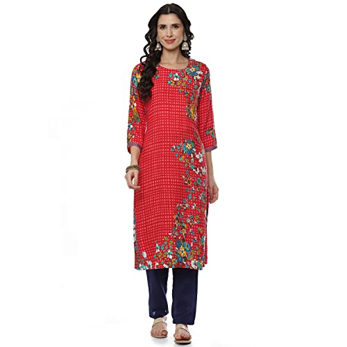 Image of Rangriti Red Liva Straight Kurta for Women
