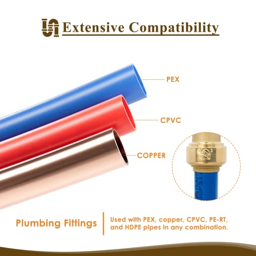 Juwo 1/2 Inch Pushfit Straing Coupling, Pex Fitting For Copper, Cpvc Pipe, Brass Push To Connect Plumbing Fitting With Upgraded Stiffener thumb #3
