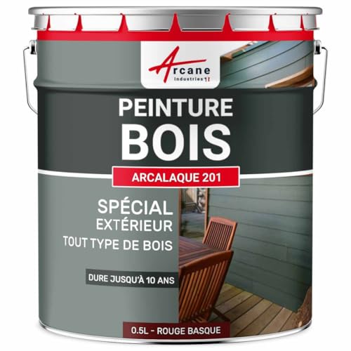ARCANE INDUSTRIES Peinture Bois extérieur, Peinture portails, bardage, abri et mobilier de Jardin... : Arcalaque 201-0.5 L Rouge Basque - Proche RAL 3011