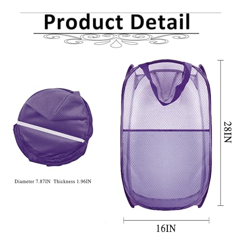 Image of Collapsible Pop Up Laundry Hamper, Extra Large Mesh Foldable Laundry Basket, 28 inch x 16 inch x 16 inch(Purple)
