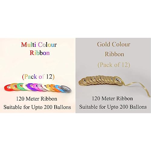 Image of AMFIN Curling Ribbons for Balloons,Multicolor Ribbons for Decoration - Multi (Pack 12) & AMFIN Curling Ribbons for Balloons - Golden (Pack 12)