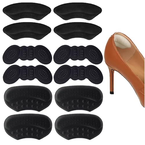Image of Heel Pads for Loose Shoes, Heel Grips - Cushion Inserts to Stop Slip, Prevent Blisters (Black, 6 Pairs)
