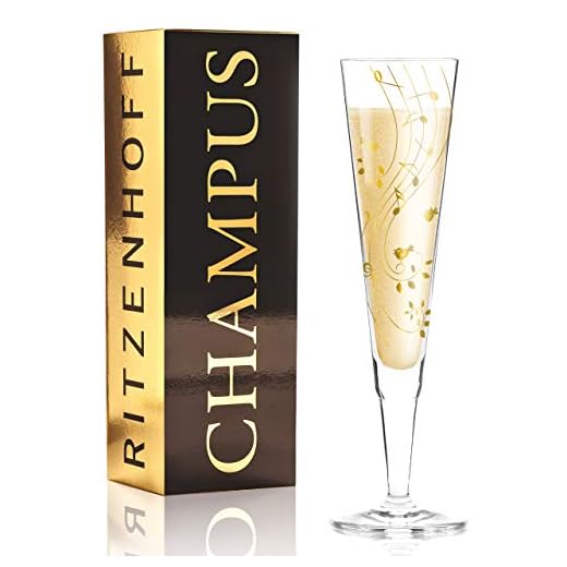 Rosenstein & Söhne Sektverschluss: Verschluss für Sekt-und Champagnerflaschen aus gebürstetem Stahl (Flaschenverschluss) 5 RITZENHOFF Champus Champagnerglas von Sibylle Mayer, aus Kristallglas, 200 ml, mit edlen Goldanteilen, inkl. Stoffserviette