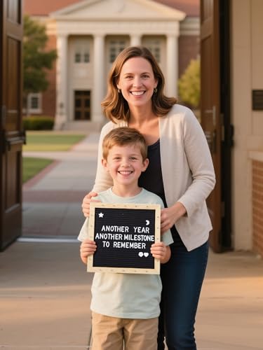 Image of 10 inchx10 inch Felt Letter Board with LED Lights & Stand, First Day of School Sign | Wall /Desk Display, 450-Letter, Message Custom Signs Poster Board, Baby /Pregnancy Announcement /Classroom /Birthday Decor, Black