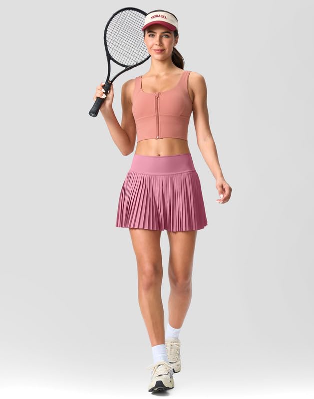 SANTINY Womens Pleated Tennis Skirt with Built-in Shorts & Pockets