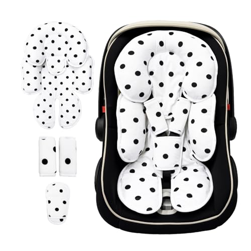 Image of Infant Car Seat Insert, 2 in 1 Carseat Head Neck Pillow for Newborn, Breathable Baby Carriage Pad with Strap Covers, Fit Car Seat, Stroller, Bouncer, Polka Dot