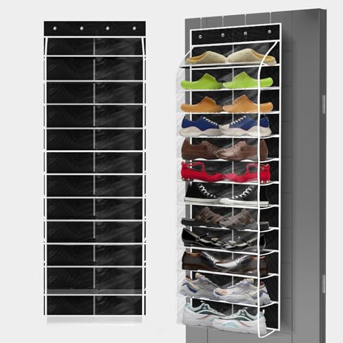 Over The Door Shoe Organizer with 12 Large Clear Pockets - Heavy ...