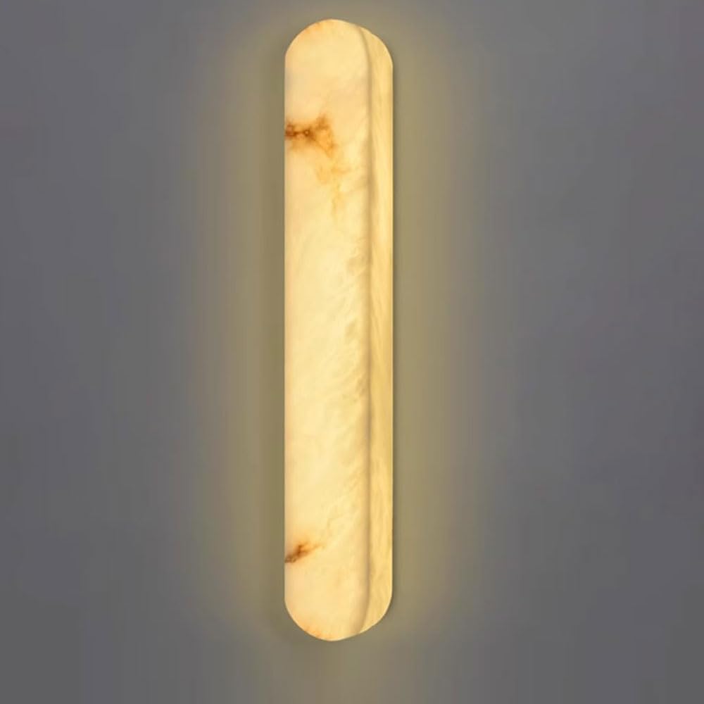 GUOGUOSM 17.7in Natural Alabaster Wall Sconce, Nordic Minimalist Style Interior Wall Lamp, LED Warm Light Marble Wall Light, Living Room Hallway Entrance Decorative Lighting Fixtures