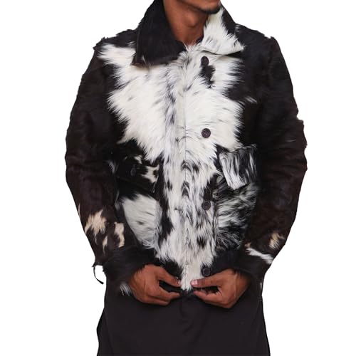 ジャケット・アウター VINTAGE COW LEATHER FUR JACKET BLACK Cowhide Jacket Mens - Real Hair on Western Pony Hair Jacket Real