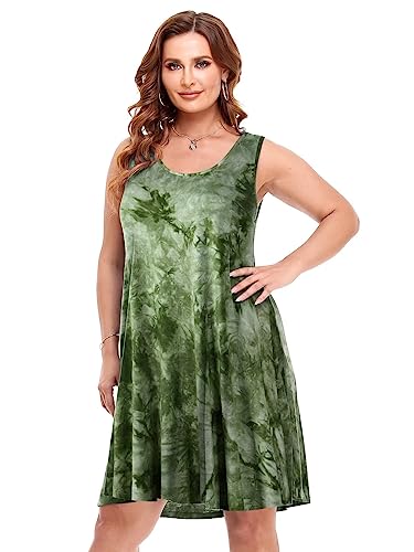 Image of BELAROI Women Plus Size Sundress Summer Casual Sleeveless Tshirt Dress Tie Dye Swing Tank Dresses with Pockets Beach Cover up