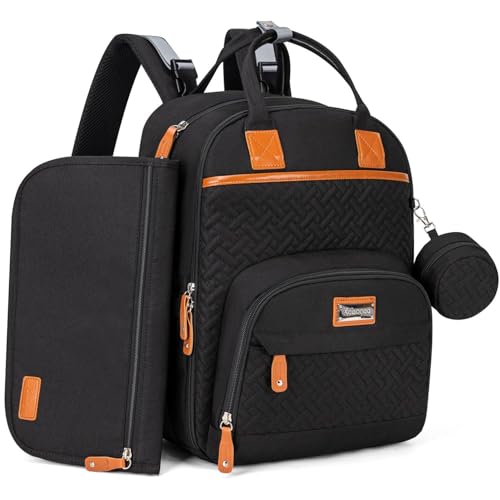 Image of KABAQOO Baby Diaper Bag Backpack for Boys Girls, Multifunction Waterproof Travel Diaper Bag with Portable Changing Pad, Pacifier Case and Stroller Straps, Black