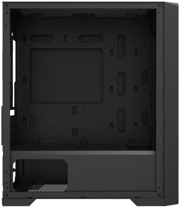 İç mekan view of the Xigmatek Lux M PC case, showing motherboard tray, drive bays, and cable management cutouts.