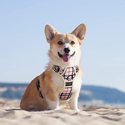 Poypet Plaid Dog Harness, No Pull Front Clip Pet Vest Harness, Soft Padded Reflective Adjustable Walking Harness With Handle For Large Medium Small Dogs(Checkered Beige,M) #TOP1