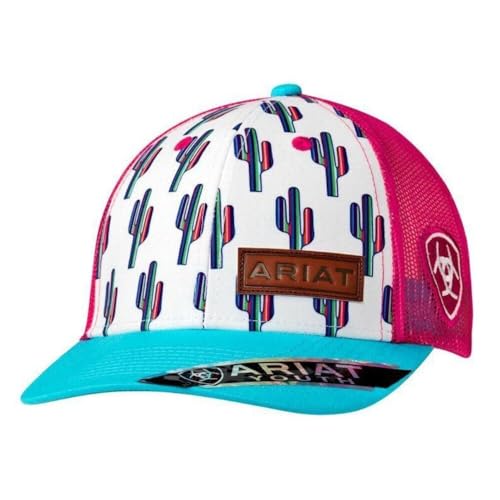 ARIAT Brand Youth Girls Multi-Color Cactus Pattern Snapback Hat - 1519105 White