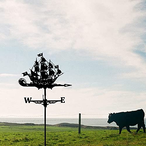 Ydhnb Weathervane In Garden & Outdoors Weather Vane Stainless Steel Sailing Boat Pirate Ship Weathervane Black Spray Paint Outdoor Sheds Iron Yard Roof Barns Decoration #TOP5