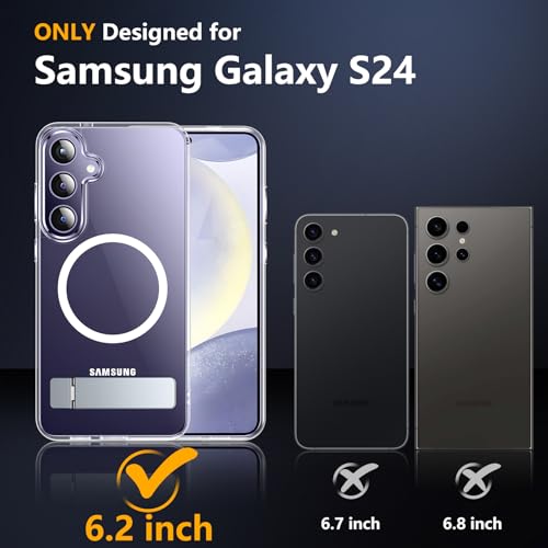 Image of SPIDERCASE Magnetic for Samsung Galaxy S24 Case, [3 Stand Ways][ Military Grade Drop Protection] with Invisible Stand Shockproof Slim Case for Samsung Galaxy S24 6.2 inch, Clear