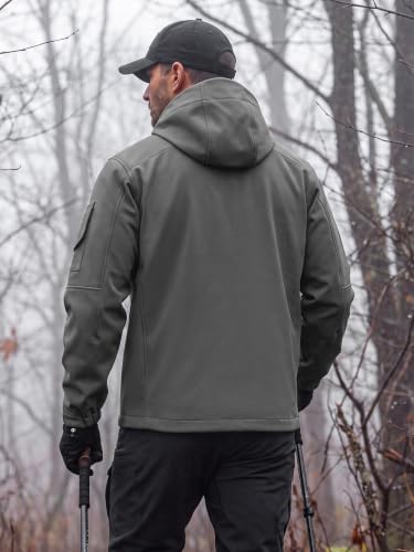 Image of FREE SOLDIER Men's Waterproof Softshell Jacket Fleece Lined Outdoor Jacket Tactical Military Hoodie Windbreaker