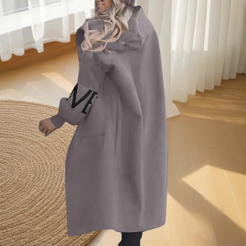 Women's Hooded Long Sleeve Knitted Sleeves Patchwork Casual Jacket, Letter Knitted Casual Drawstring Waist Outerwear4