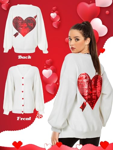 Image of Twistover Valentines Day Heart Cardigan Sweater Sequins Embroidery Hot Pink Heart Sweater Valentines Galentines Women Outfit