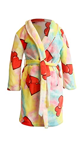 Plush For Life Robe Long Sleeves With Pockets, Kimono Style Kids Bathrobe Soft Plush Cozy Fluffy Belted House Robes, Gifts For Kids, Tie Dye Heart, 12/14 Large #TOP29