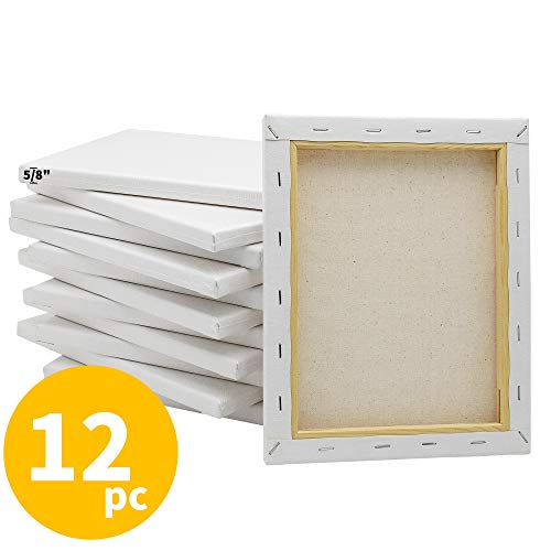 Image of FIXSMITH Stretched Canvas for Painting- 8x10 Inch,Bulk Pack of 12,Primed,100% Cotton,5 /8 Inch Profile of Super Value Pack for Acrylics,Oils & Other Painting Media.