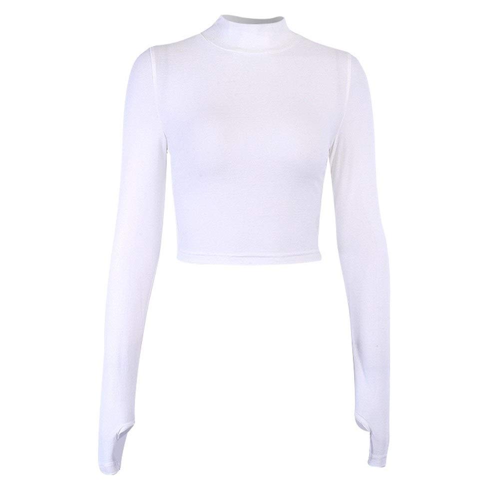 Heinside  Soft Sleeved T-shirt Round Neck Pullover Solid Crop Top Backing Beautiful (Color : White, Size : Small)