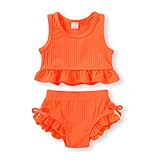 HAPPYMA Baby Swimsuit Toddler Girl Bathing Suit Summer Solid Color Bikini Set Beach Two Piece Swim Wear (Orange, 18-24 Months)