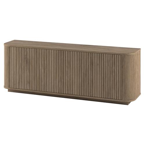 Henn&Hart Fluted TV Stand for TVs up to 75" with 2 Storage Cabinets with an Adjustable Shelf for Living Room, Family Room, or Office, Weathered Gray by Henn&Hart - Image 4