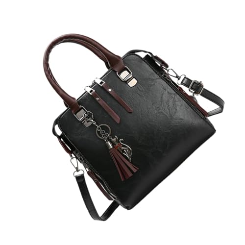 Sac bandoulière élégant en cuir PU noir texturé aux finitions vintage