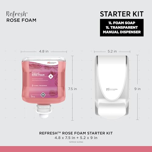 Image of SC Johnson Professional Rose FOAM Dispenser and Refill Starter Kit, Wall Mount Soap Dispenser for Hand Soap, 1 Refresh Rose FOAM Hand Wash, 1 Liter Cartridge, 33.8 fl. oz., for Professional Use Only