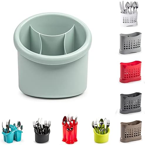 2 Compartments High Grade Plastic Sink Tidy Cutlery Drainer Caddy Holder, Utensil Drainer for Home and Kitchen Rustproof Store Washed Cutlery Utensils (White - Design 1)