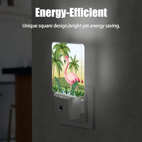 Image of Tropical Flamingo Cartoon Night Light, Dusk to Dawn Smart Sensor Nightlight for Bedroom Bathroom Kitchen Hallway Stairs Hallway, Plug-in, Energy Efficient Decor Desk Lamp Gifts