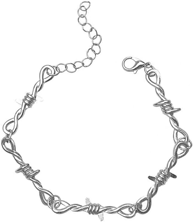 Gothic Barbed Wire Thorns Bracelet for Men Women Chunky Vintage Silver Punk Thin Adjustable Brambles Link Chain Hip Hop Rock Cool Biker Barb Wine Bangle Bracelets Fashion Jewelry Halloween Party Gifts