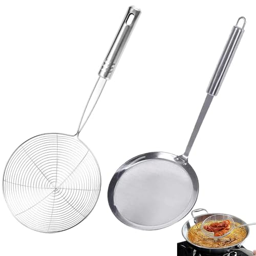 Araña Cocina Inox, 2 Piezas Colador de Acero Inoxidable, Cuchara de Tamis, Multi-Functional Fine Tamiz para los Residuos de Filtro con Filtro de Aceite