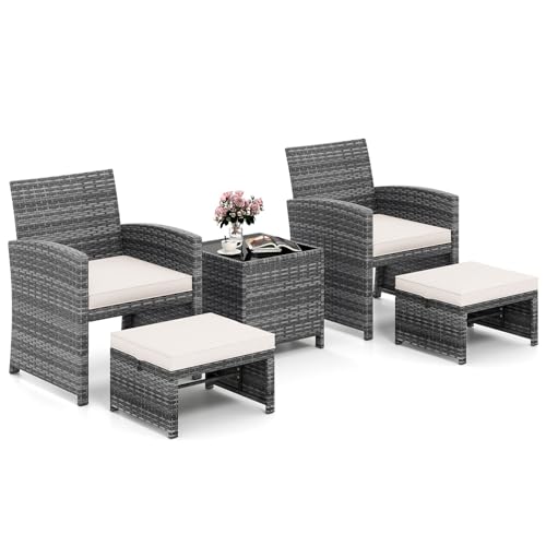 Tangkula 5 Pieces Patio Conversation Furniture Set, PE Wicker Outdoor