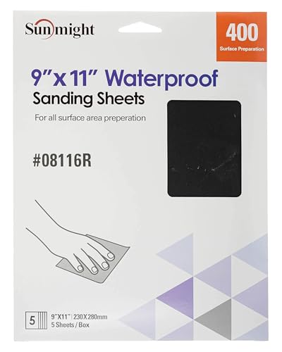 Sunmight 9" X 11" 400 Grit Sandpaper Sheets - Waterproof Sand Paper with Aluminum Oxide Grain & Latex Paper Backing for All Surface Area Preparation - Polishing Sheets (Pack of 5)