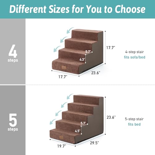 Image of COZY KISS Dog Stairs for Small Dogs, 17.7 inch Extra Wide Right-Angle Pet Stairs for Couch and Beds, Anti-Slip Dog Steps for Old Cats and Lowrider, 17.7x23.6x17.7 inch, Brown