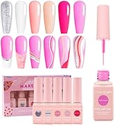 TOBEGLAM Nail Art Polish Set, 6 Colors Gel Liner Nail Art Kit for Nail Design,White Red Glitter S...