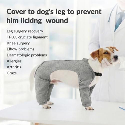 Image of BRKURLEG 4-Leg Dog Recovery Suit, Anti-Licking Surgical Onesie, Grey XL
