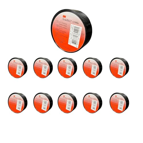 3M Temflex 1300E Elektrik İzolasyon Bandı Siyah – 10'lu Paket | 18 mm x 9,15 m | PVC Kablo Bandı | 600V Dayanıklı, Esnek ve Güçlü Yapışkanlı Elektrik Bandı
