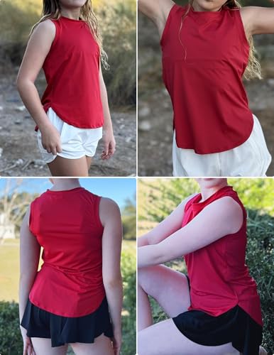 Image of Zaclotre Girls Athletic Tank Tops High-Low Hem Loose Fit Summer Top Kids Sleeveless Sport Shirts 5-14 Years