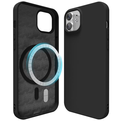 oakxco Silicone Case for iPhone 12 Pro/ 12 Case Magnetic, Compatible with Magsafe Wireless Charging, Slim Thin Soft Rubber Gel, Girly Cute Aesthetic Trendy Hard Shell Mag Safe Cover for Women, Black