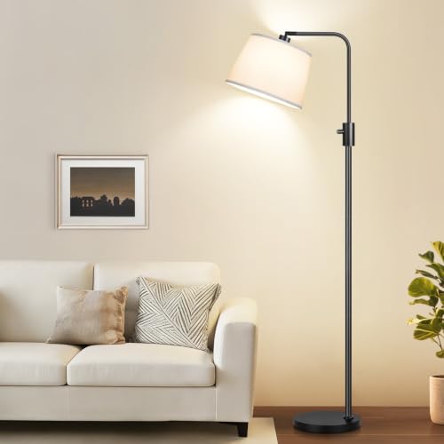 Image of 【Upgraded】 Dimmable Floor Lamp, 1000 Lumens LED Edison Bulb Included, Arc Black Floor Lamps for Living Room Modern Standing Lamp with White Shade, Tall Lamps for Living Room Bedroom Office Dining Room
