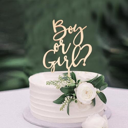 Boy or Girl Cake Topper - Wooden Baby Shower Cake Decorations - Gender Reveal Cake Topper for First Birthday/Gender Reveals Party, Photo Booth Props