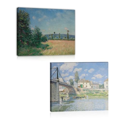 Alfred Sisley tableau paysage ensemble 2 pièces avec cadre intérieur pour habiller un mur vide
