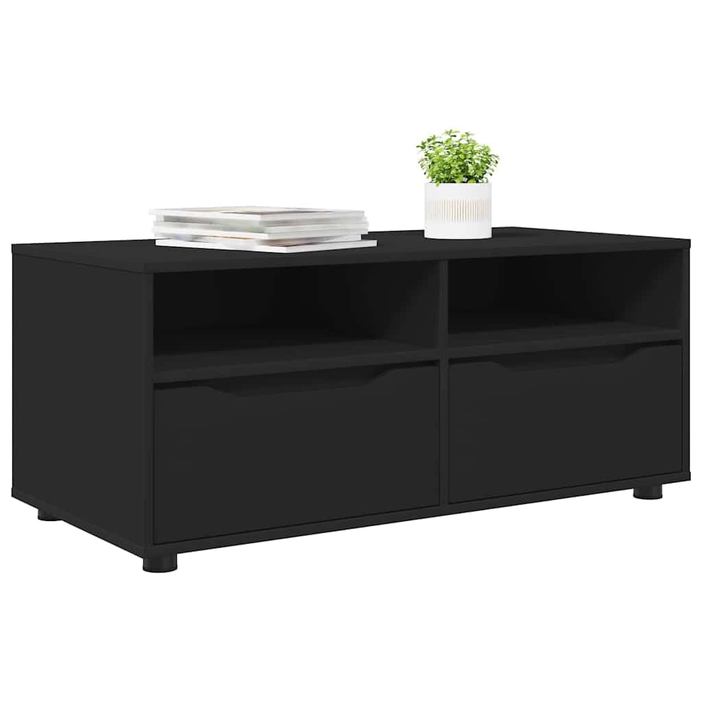 Szafka TV czarna z materiału drewnopochodnego 100 x 48 x 43 cm z szufladą i 2 półkami, miejsce do przechowywania multimediów, salonu, kina domowego i kącika do gier, nowoczesna szafka z półką