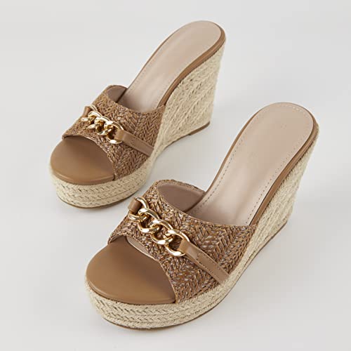 Image of Coutgo Women's Wedge Sandals Platform Espadrille Heel Chain Slip On Casual Summer Slides