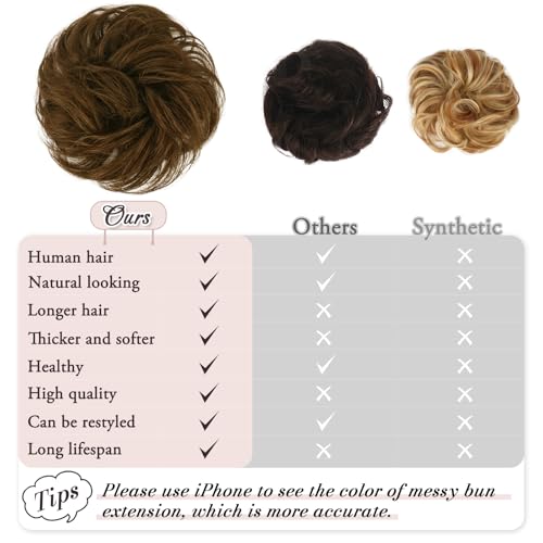 RUWISS Messy Bun Hair Piece Human Hair Messy Rose Bun Hair Buns for Women Real Hair Scrunchies Hair Piece Updo Hair Pieces Bun Extension Ponytail Messy Hair Bun (Medium Brown) - Image 4